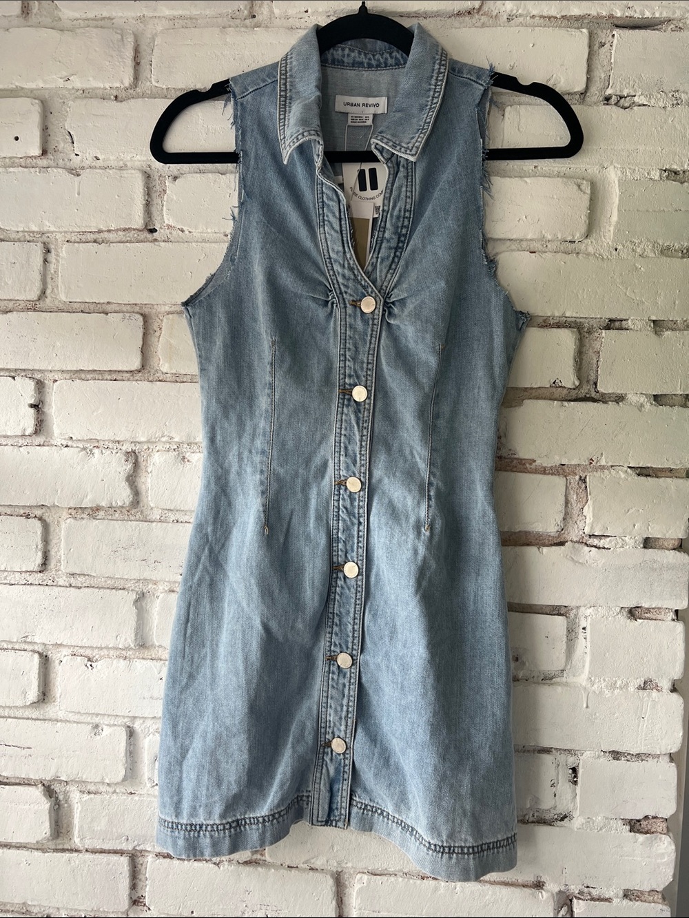 Sleeveless Light Wash Denim Button-Front Dress Western vest dress soft denim
